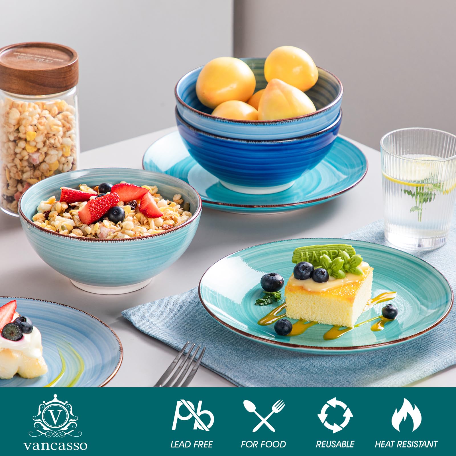 vancasso Bonita – 24-tlg. Steingut Tafelservice für 6 Personen, Modernes Ess- & Kombiservice mit Speise- Salat- Suppentellern und Schalen