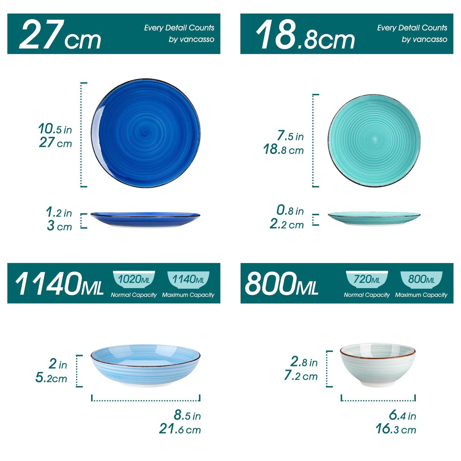 vancasso Bonita – 24-tlg. Steingut Tafelservice für 6 Personen, Modernes Ess- & Kombiservice mit Speise- Salat- Suppentellern und Schalen