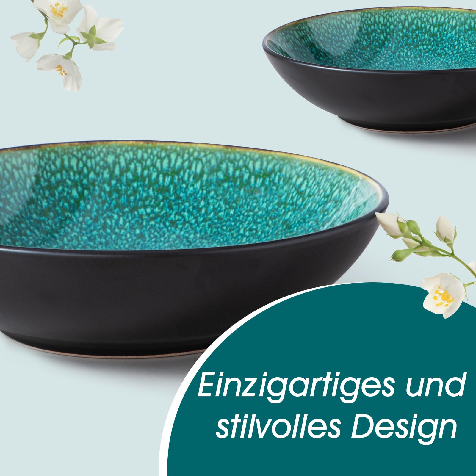 vancasso PLAYA Grün – 24-tlg. Steingut Geschirrset für 6 Personen, Teller- Suppenteller- Schalen & Salatteller, Mikrowellen- & Spülmaschinengeeignet