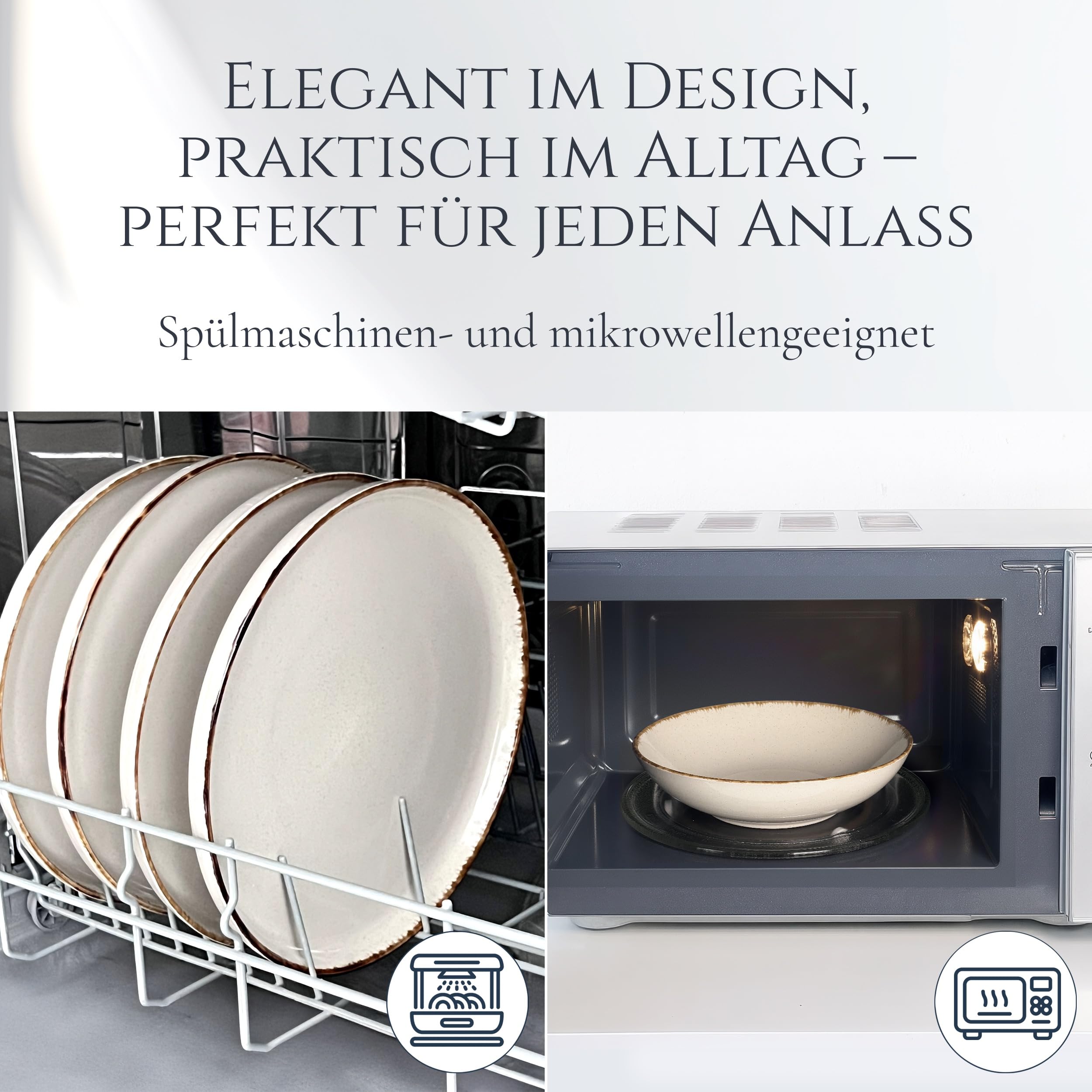 Rustic – 24-tlg. Steingut Geschirrset für 6 Personen, Landhausstil, Teller & Schüsseln, Beige, TESTSIEGER – Pure Living Collection