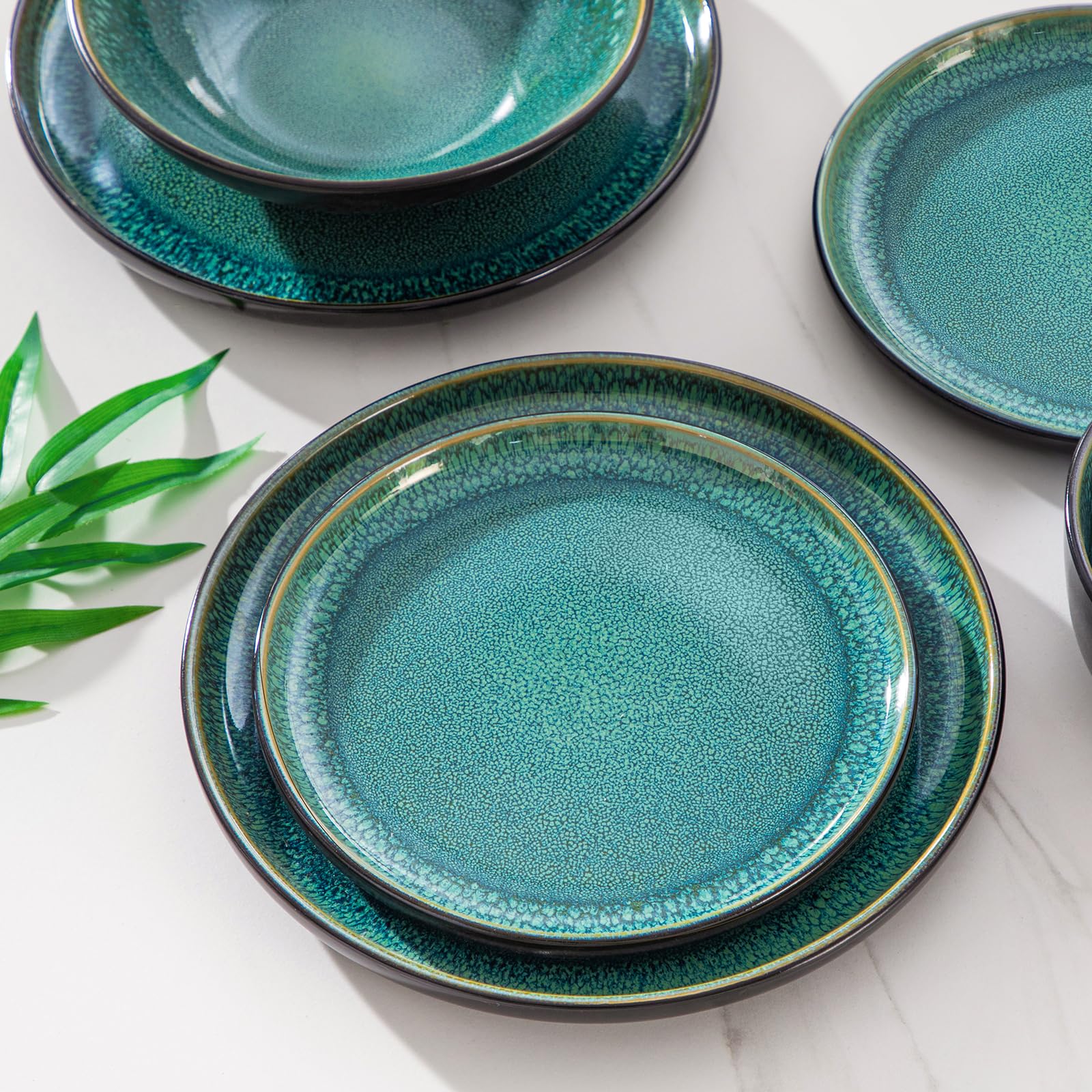 vancasso PLAYA Grün – 24-tlg. Steingut Geschirrset für 6 Personen, Teller- Suppenteller- Schalen & Salatteller, Mikrowellen- & Spülmaschinengeeignet