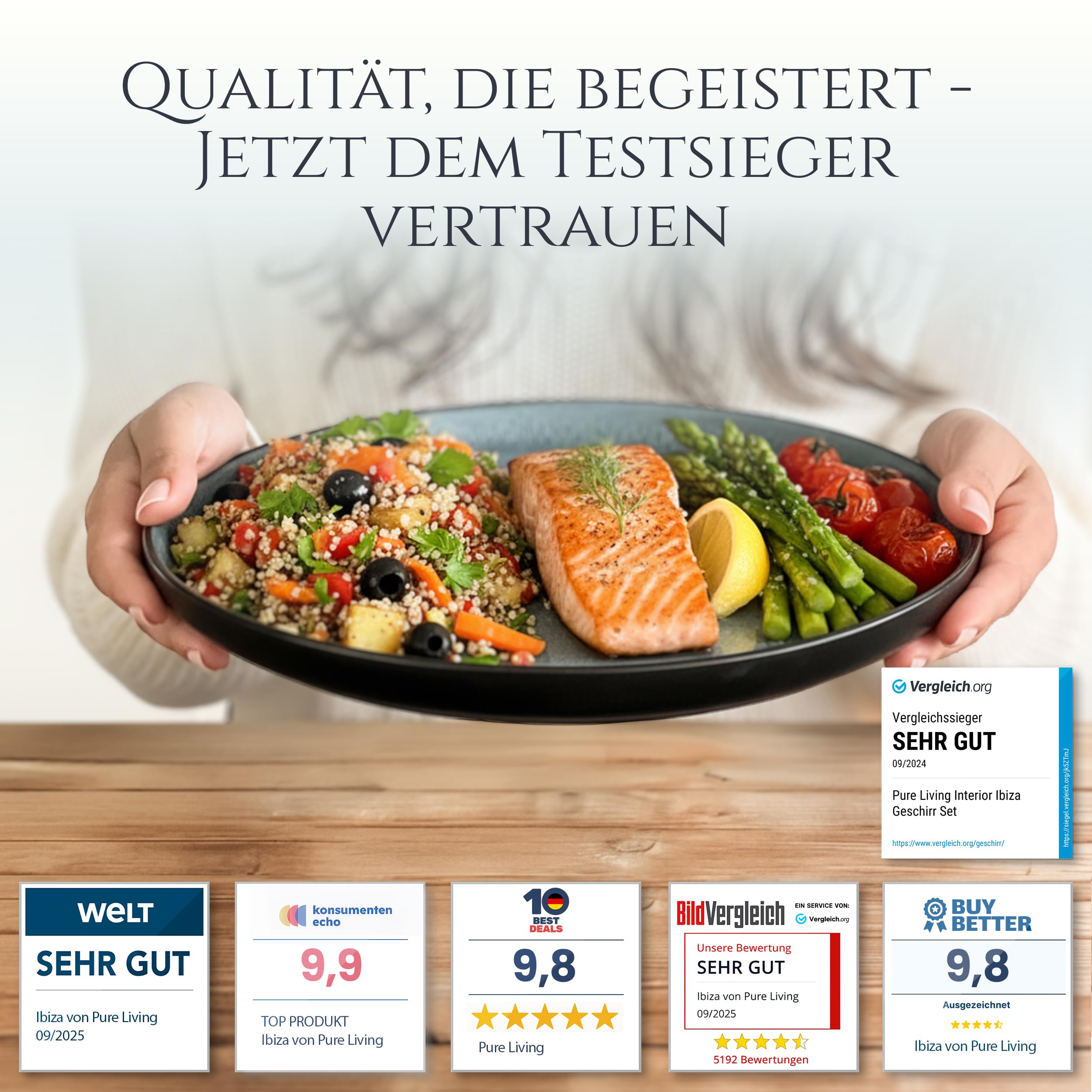 Ibiza Petrol – 24-tlg. Steingut Geschirrset für 6 Personen, Mediterranes Tafelservice, Teller & Schüsseln, TESTSIEGER – Pure Living Collection