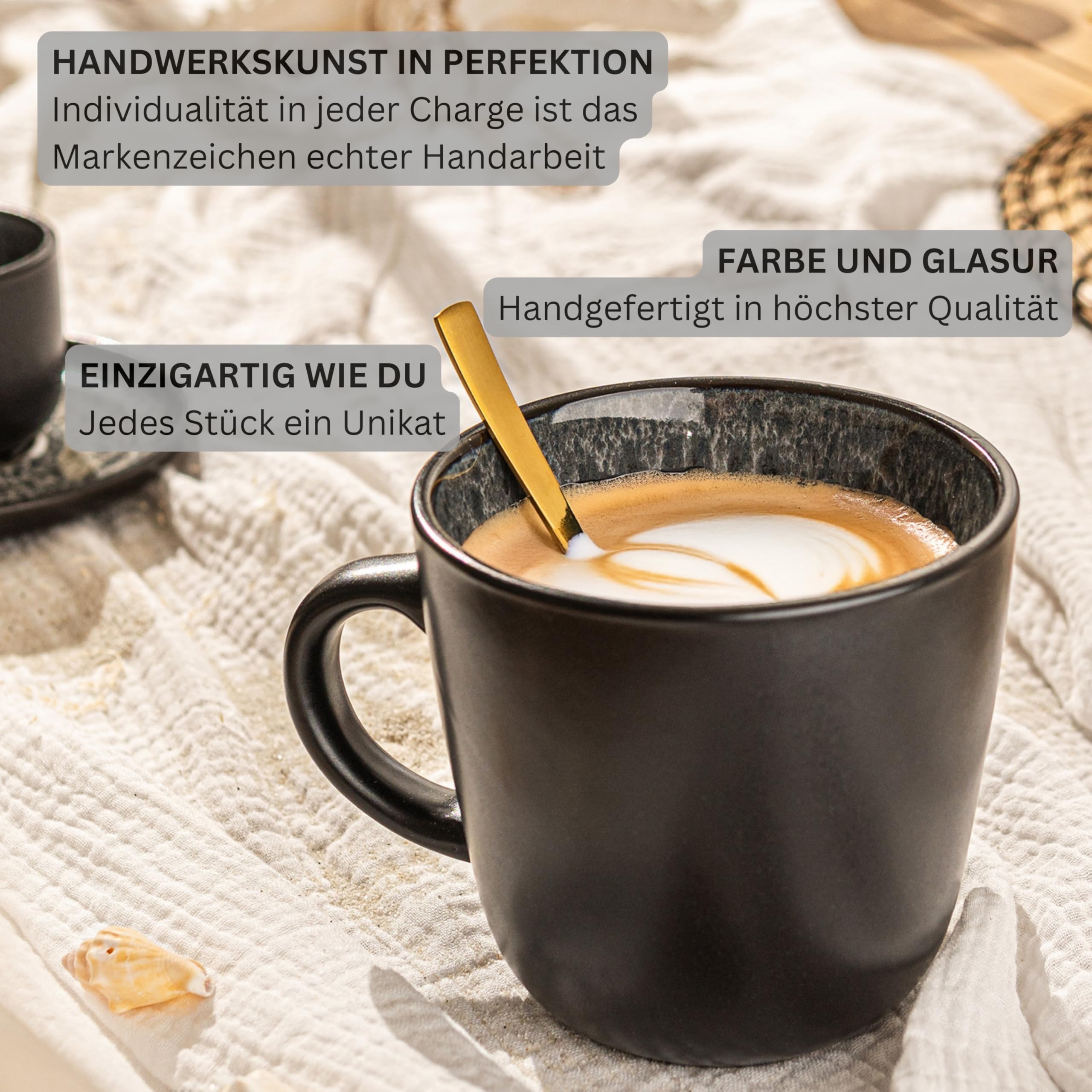 SÄNGER Sydney – 30-tlg. Kombiservice für 6 Personen, Teller Set mit Bechern & Pastaschalen, Dunkelgraues Steingut, Spülmaschinen- & Mikrowellenfest