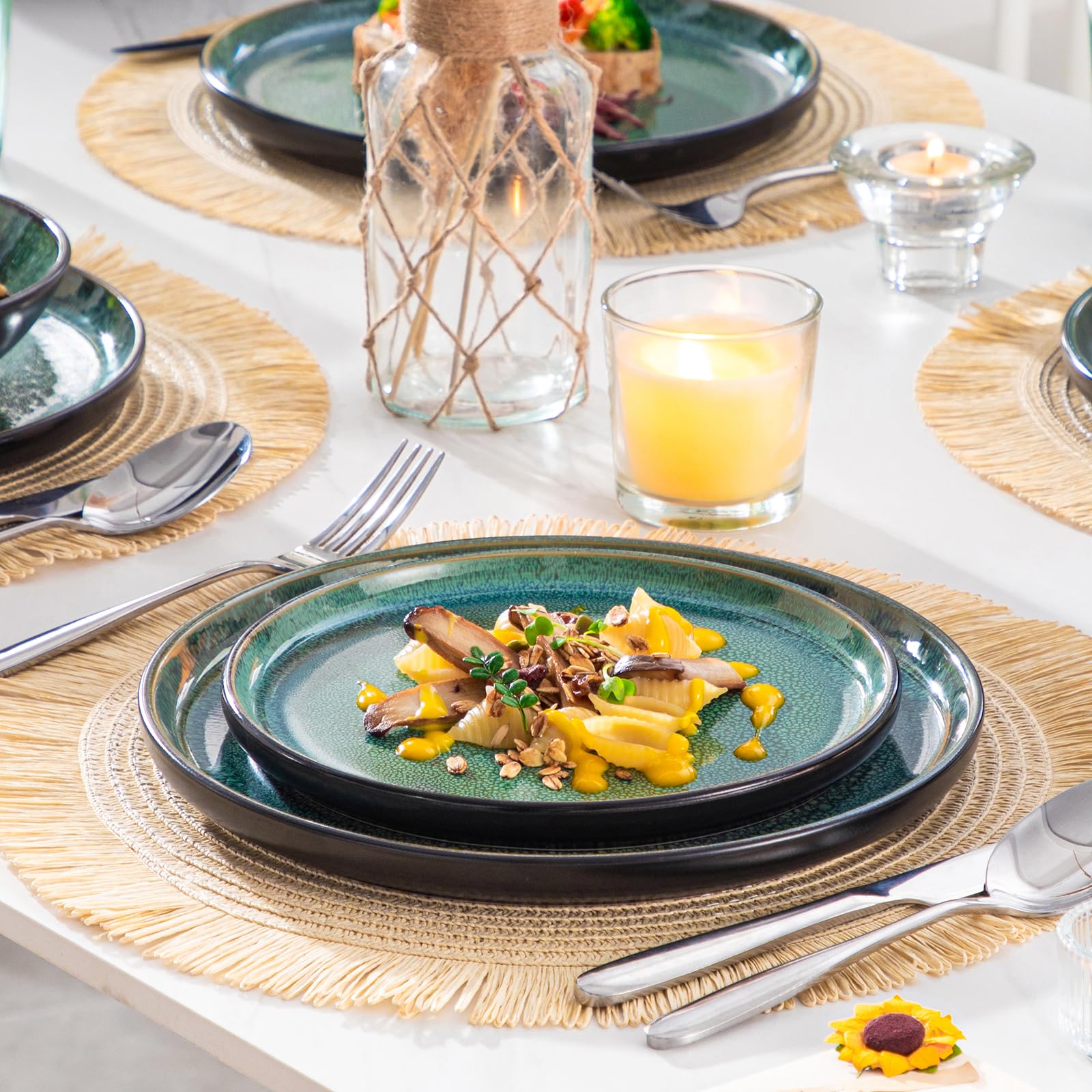 vancasso PLAYA Grün – 24-tlg. Steingut Geschirrset für 6 Personen, Teller- Suppenteller- Schalen & Salatteller, Mikrowellen- & Spülmaschinengeeignet