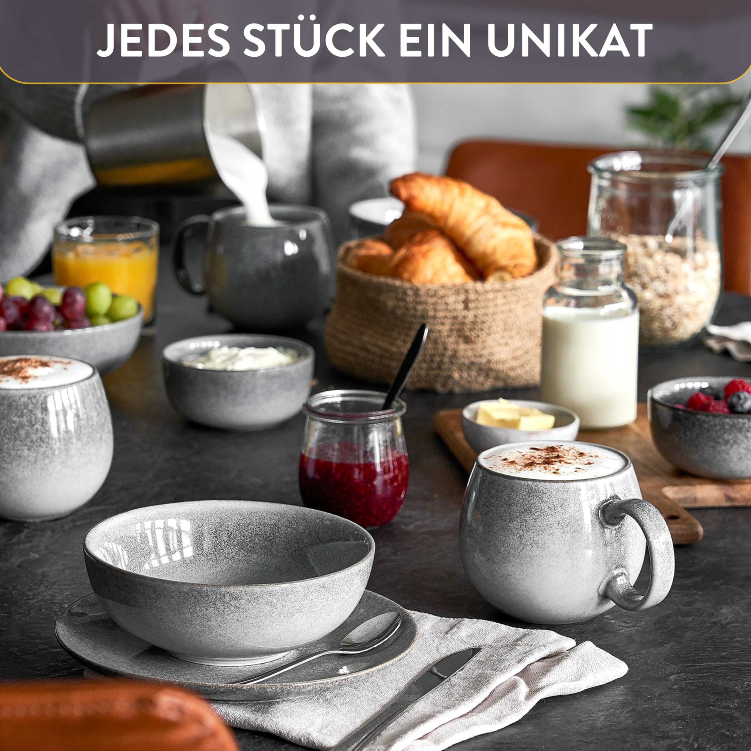 SPRINGLANE Misty Cliff – 24-tlg. Steingut Geschirrset für 4 Personen, Modernes Tafelservice mit Teller- und Schüsselset