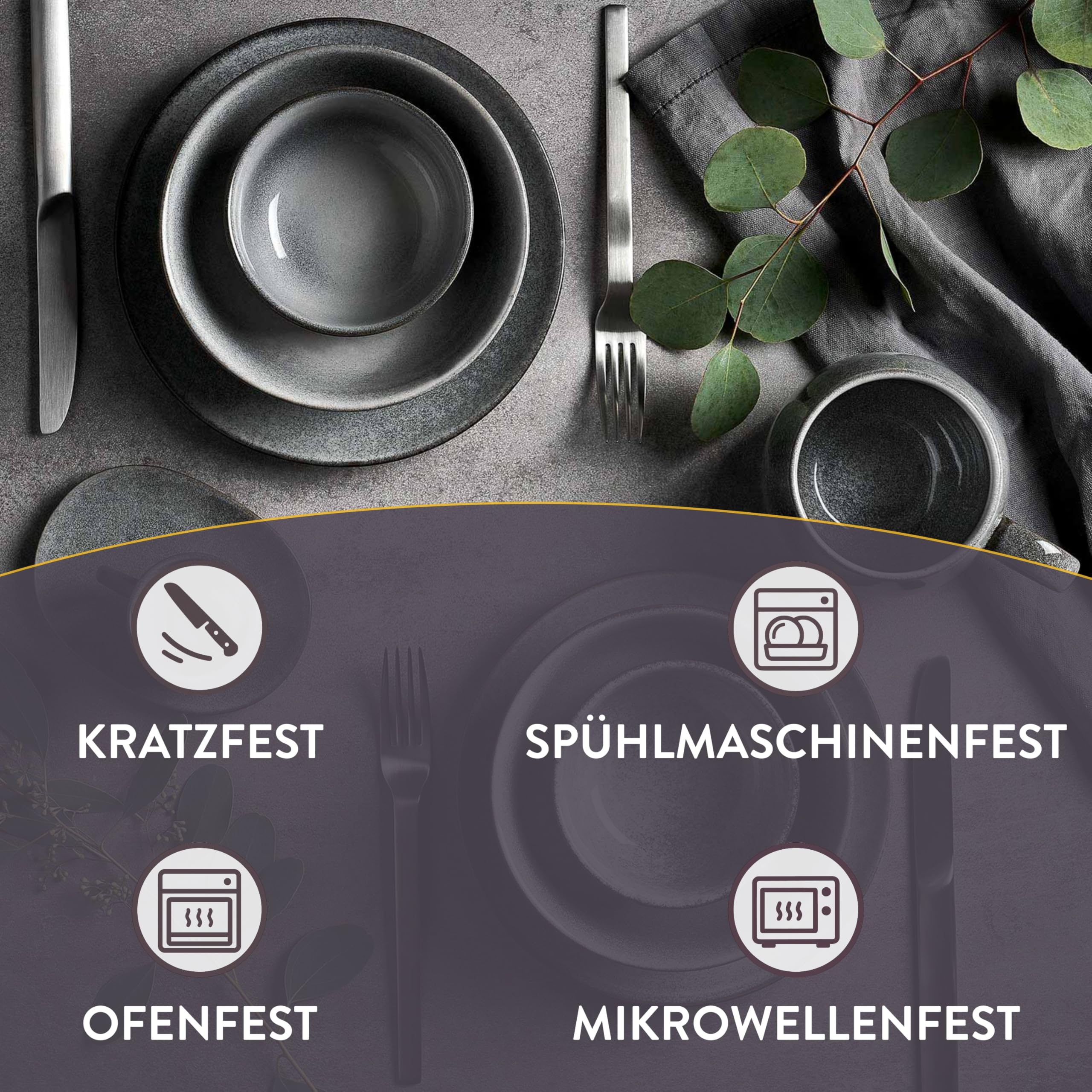 SPRINGLANE Misty Cliff – 24-tlg. Steingut Geschirrset für 4 Personen, Modernes Tafelservice mit Teller- und Schüsselset