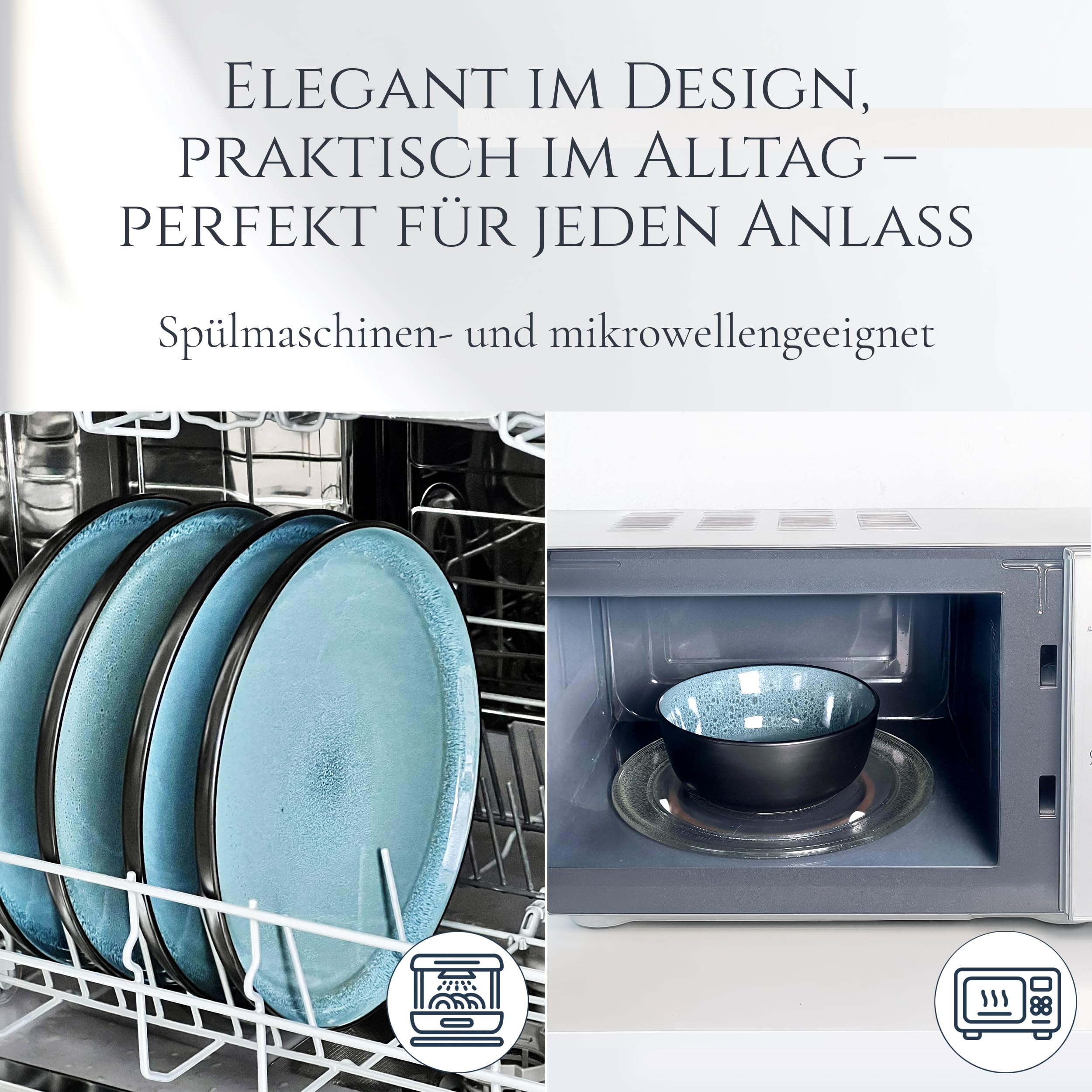 Ibiza Petrol – 24-tlg. Steingut Geschirrset für 6 Personen, Mediterranes Tafelservice, Teller & Schüsseln, TESTSIEGER – Pure Living Collection