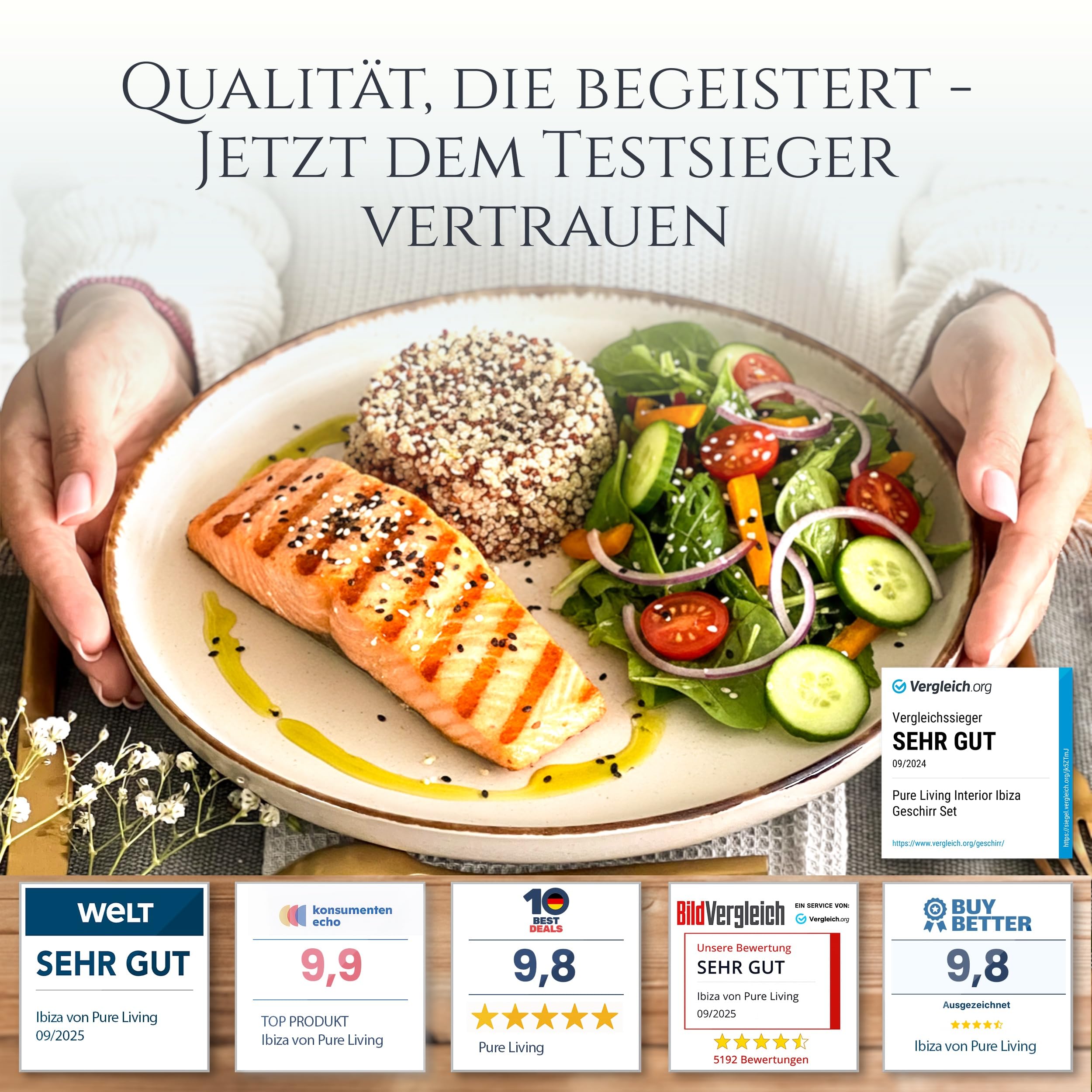 Rustic – 24-tlg. Steingut Geschirrset für 6 Personen, Landhausstil, Teller & Schüsseln, Beige, TESTSIEGER – Pure Living Collection