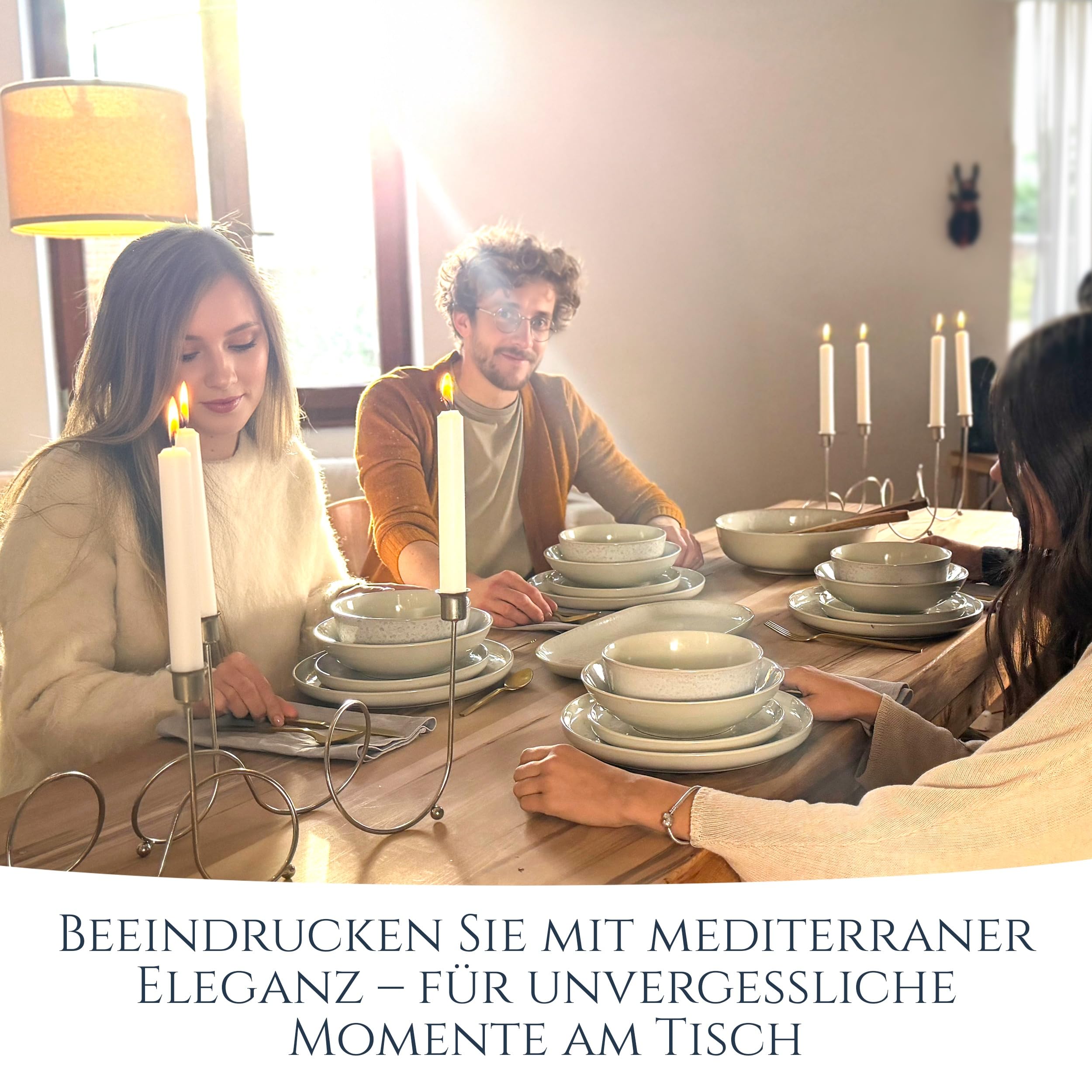 Ibiza – 24-tlg. Steingut Geschirrset für 6 Personen, Mediterranes Tafelservice, Schüsseln & Teller, Beige, TESTSIEGER – Pure Living Collection