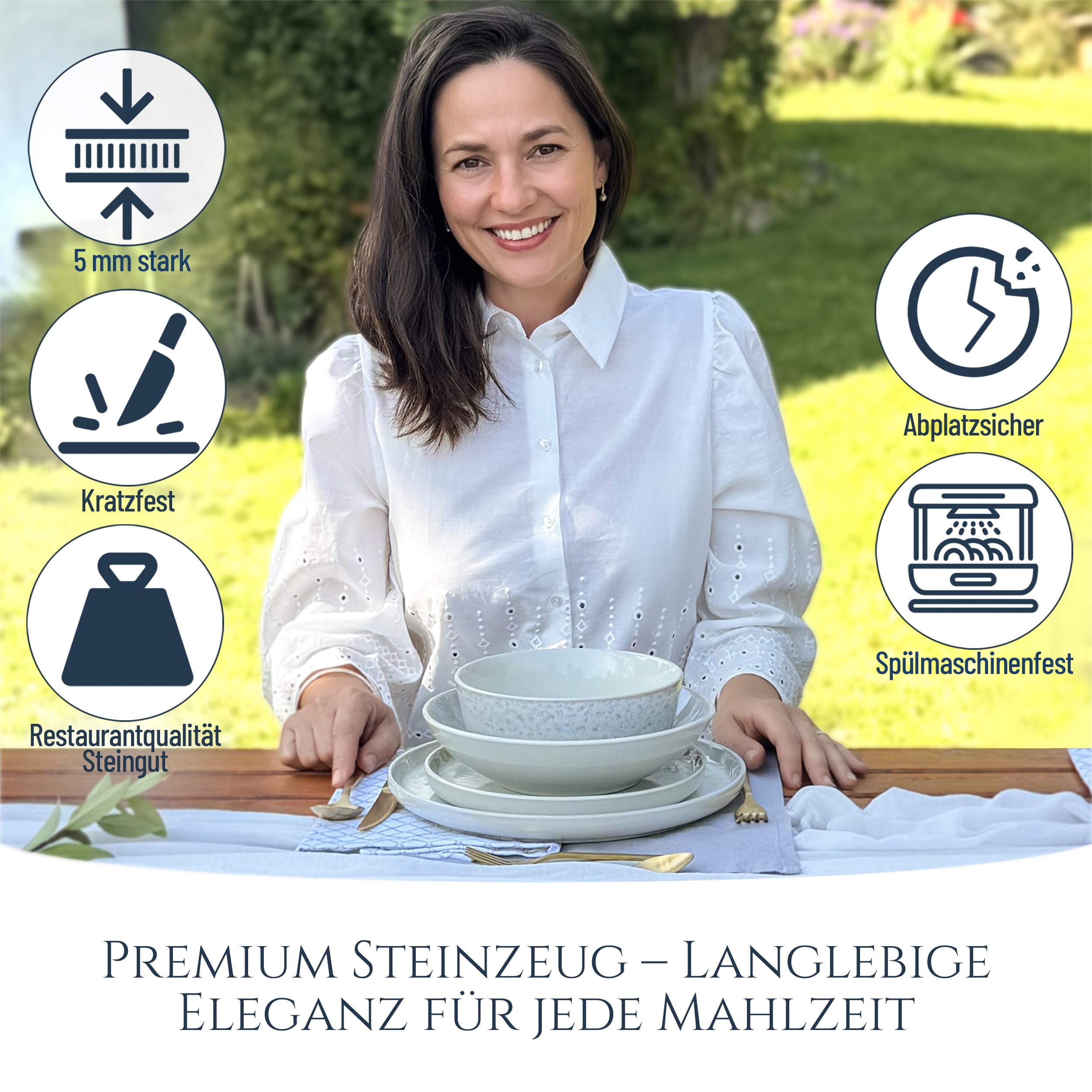 Ibiza – 24-tlg. Steingut Geschirrset für 6 Personen, Mediterranes Tafelservice, Schüsseln & Teller, Beige, TESTSIEGER – Pure Living Collection