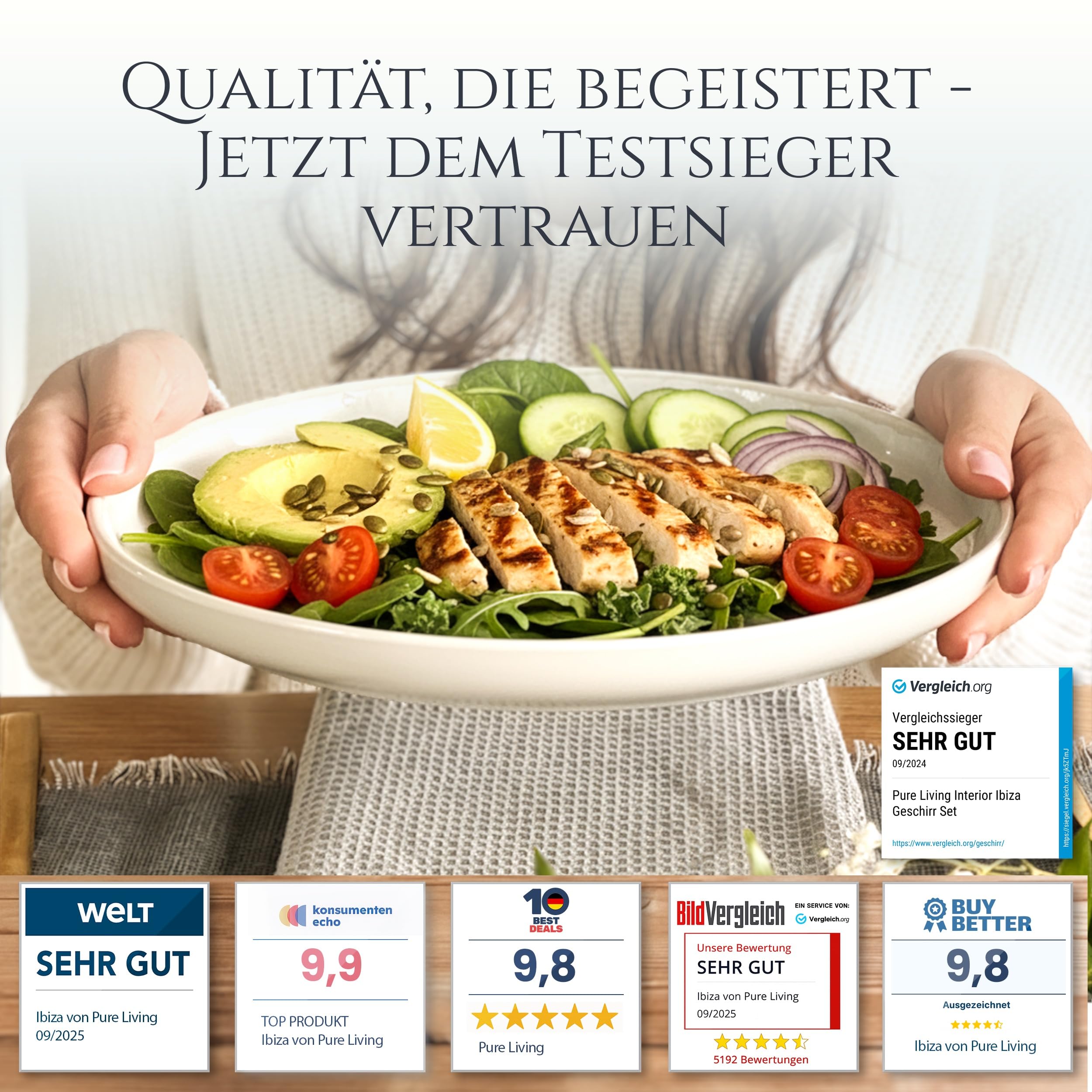 Ibiza – 24-tlg. Steingut Geschirrset für 6 Personen, Mediterranes Tafelservice, Schüsseln & Teller, Beige, TESTSIEGER – Pure Living Collection