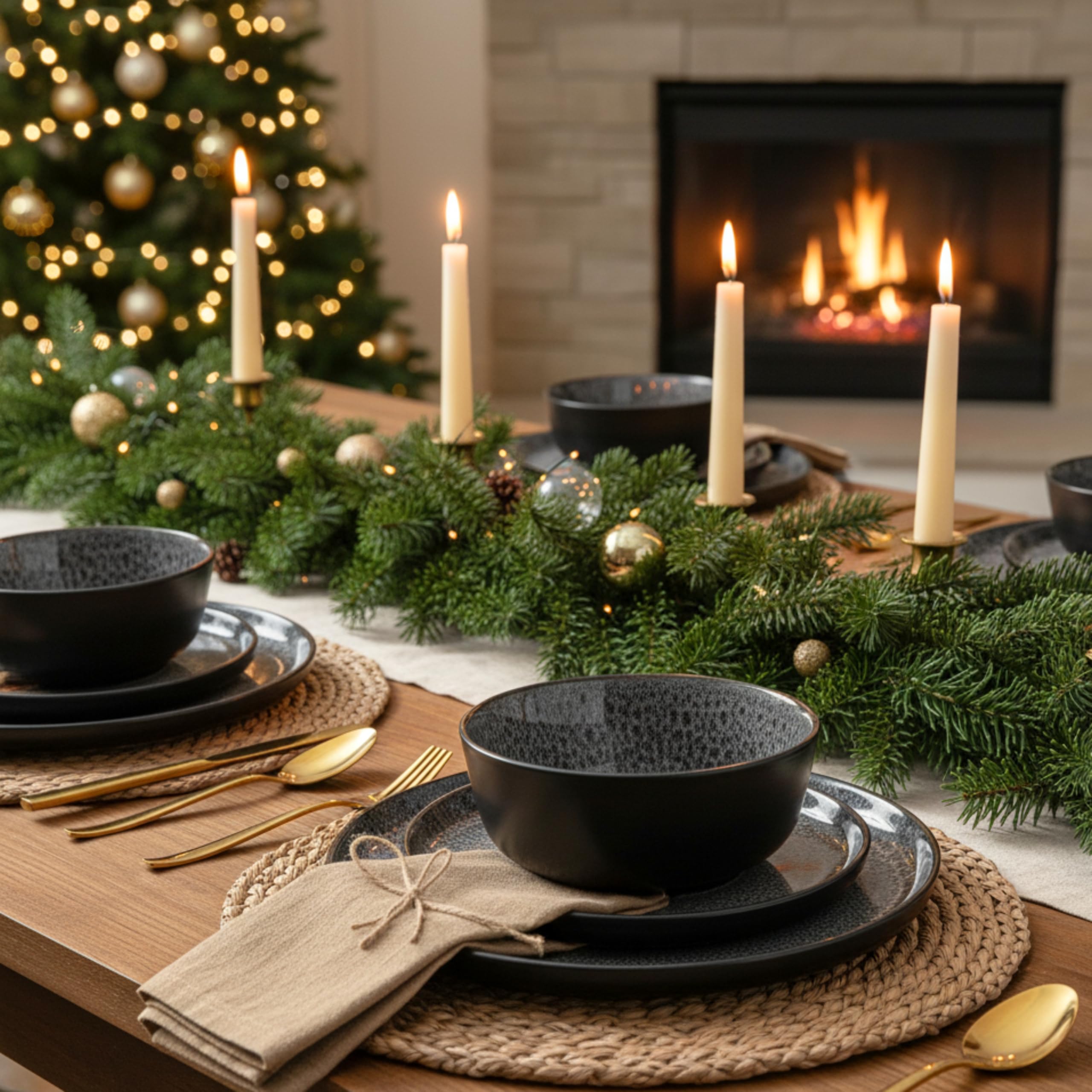 SÄNGER Sydney – 30-tlg. Kombiservice für 6 Personen, Teller Set mit Bechern & Pastaschalen, Dunkelgraues Steingut, Spülmaschinen- & Mikrowellenfest