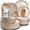 Rustic – 24-tlg. Steingut Geschirrset für 6 Personen, Landhausstil, Teller & Schüsseln, Beige, TESTSIEGER – Pure Living Collection