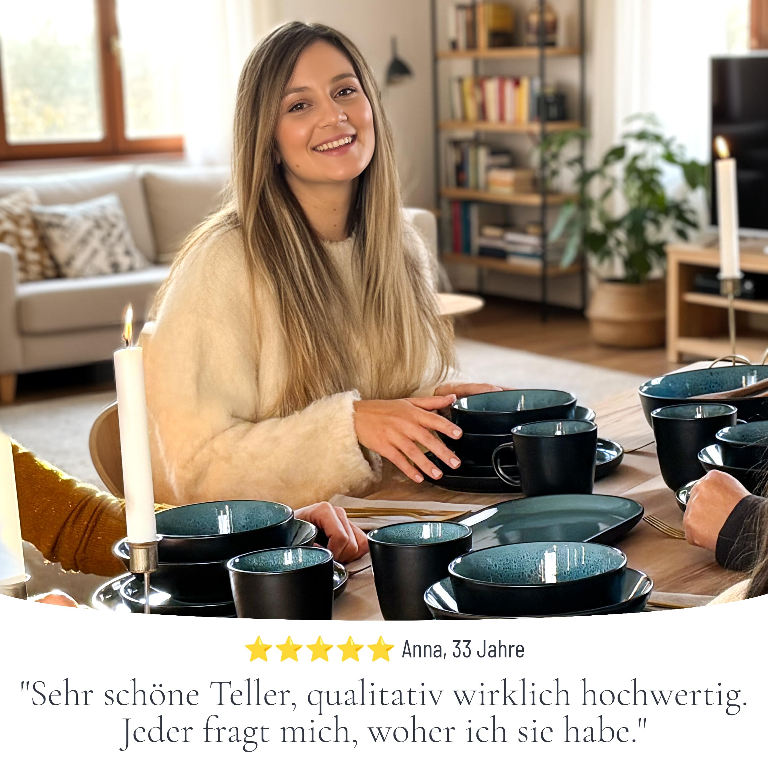 Ibiza Petrol – 24-tlg. Steingut Geschirrset für 6 Personen, Mediterranes Tafelservice, Teller & Schüsseln, TESTSIEGER – Pure Living Collection