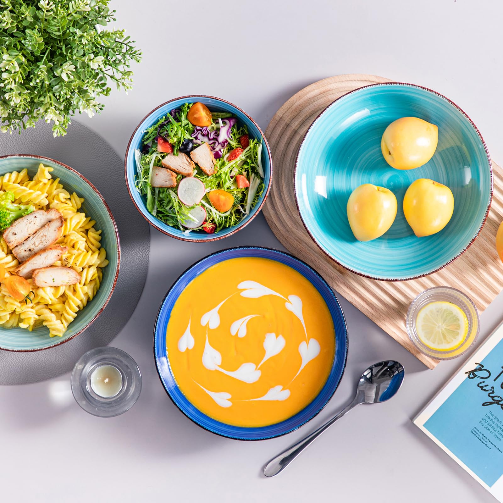 vancasso Bonita – 24-tlg. Steingut Tafelservice für 6 Personen, Modernes Ess- & Kombiservice mit Speise- Salat- Suppentellern und Schalen