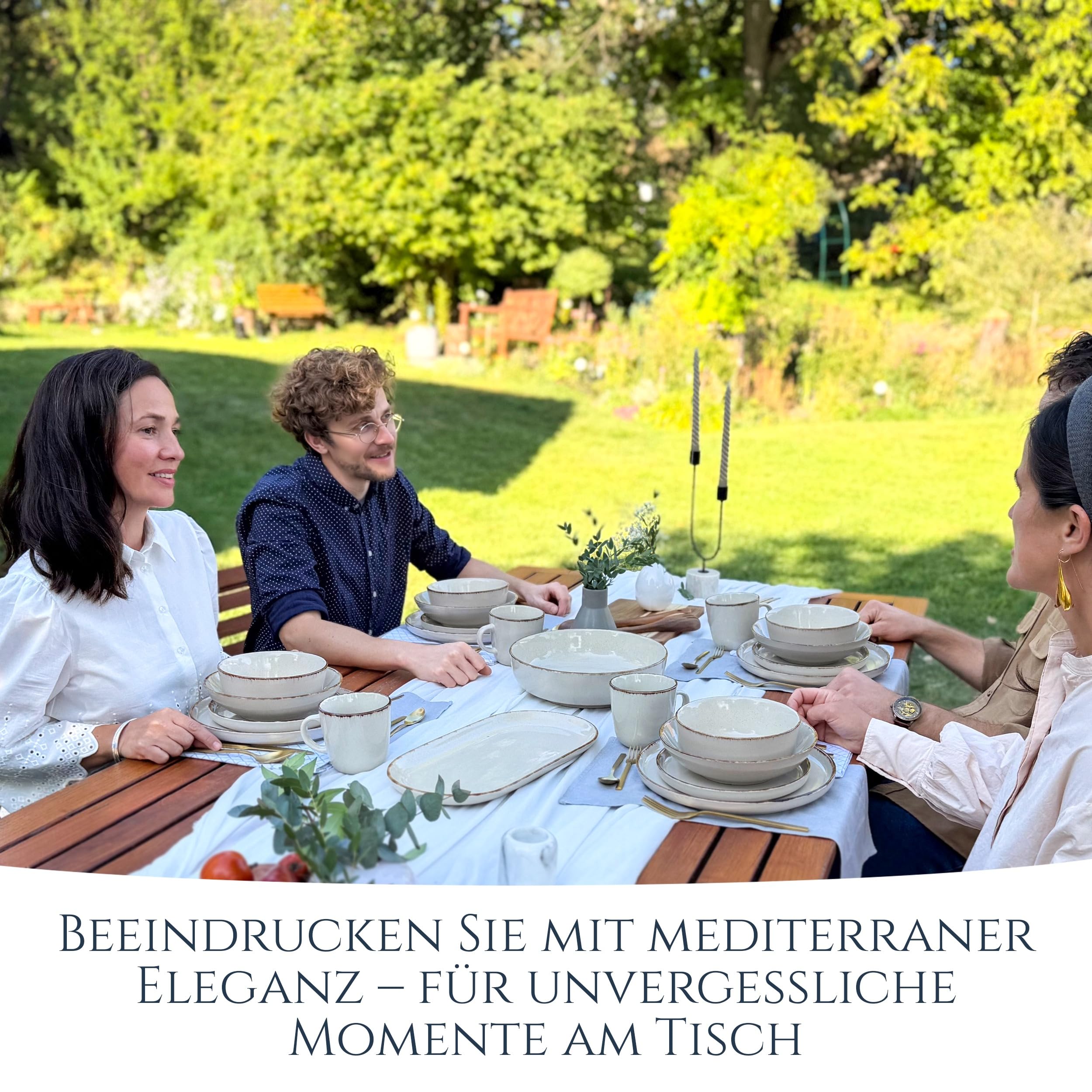 Rustic – 24-tlg. Steingut Geschirrset für 6 Personen, Landhausstil, Teller & Schüsseln, Beige, TESTSIEGER – Pure Living Collection