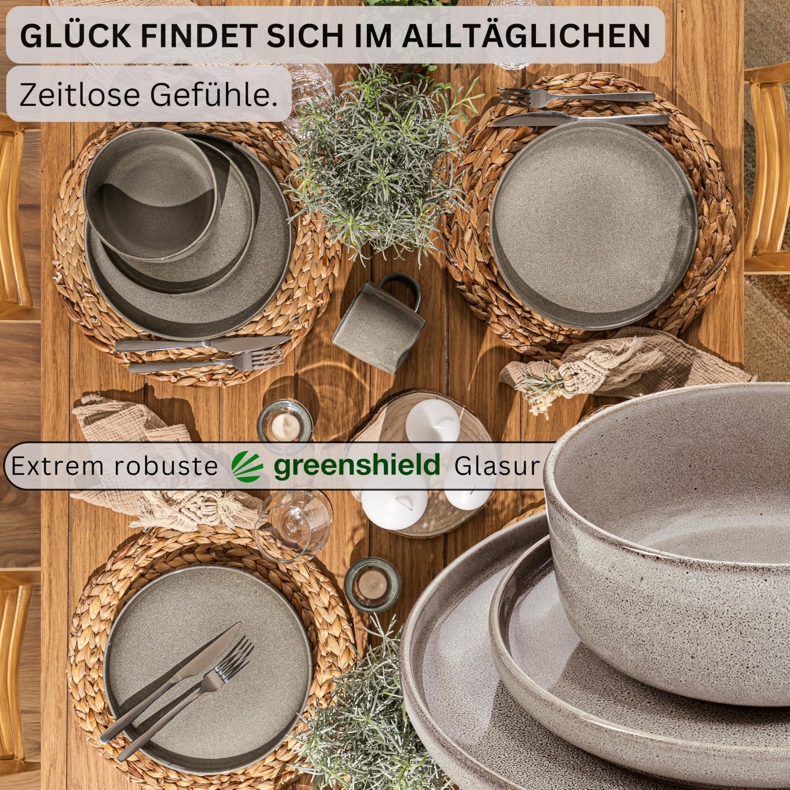 SÄNGER Kairo Clay – 30-tlg. Kombiservice für 6 Personen, Teller, Becher & Pastaschalen, Steingut, Spülmaschinen- & Mikrowellenfest – Value Collection